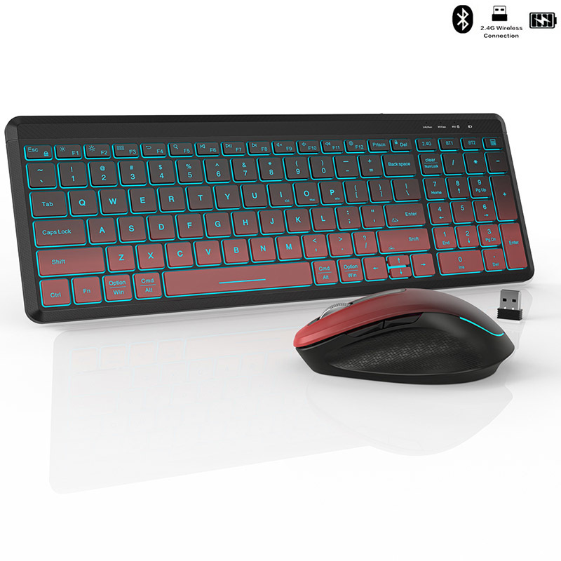 Gaming Keyboard Bundle - ワイヤレスキーボードとマウスのセット,2.4g,デュアルモード,充電式,バックライト付き,デスクトップおよびラップトップ用