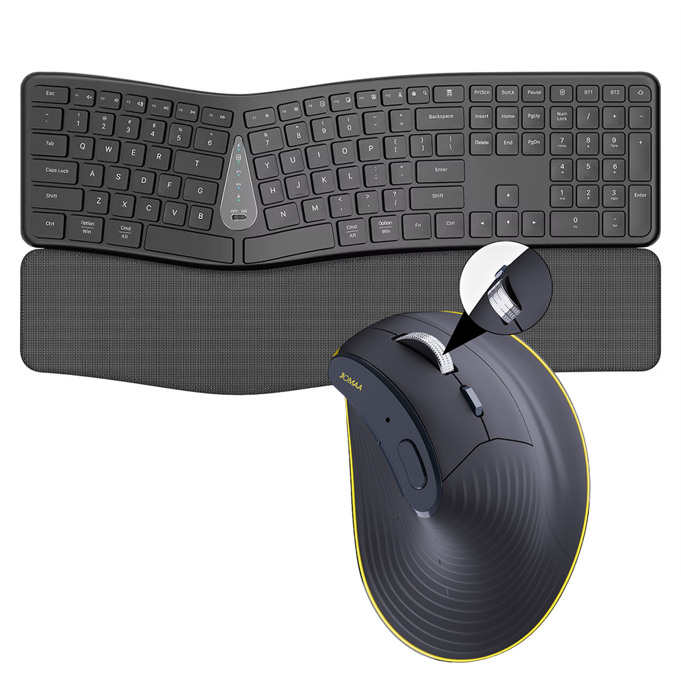 Gaming Keyboard Ergonomics - 2.4G ワイヤレスキーボードマウスコンボ、快適な自然なタイピング、パームレスト、マルチデバイス Bluetooth 充電式キーボードセット