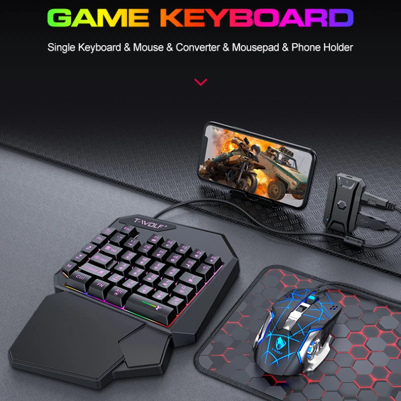 T-wolf-tf900片手キーボードセット、鶏と食事のため - Gaming Keyboard Mobile のレビューと価格
